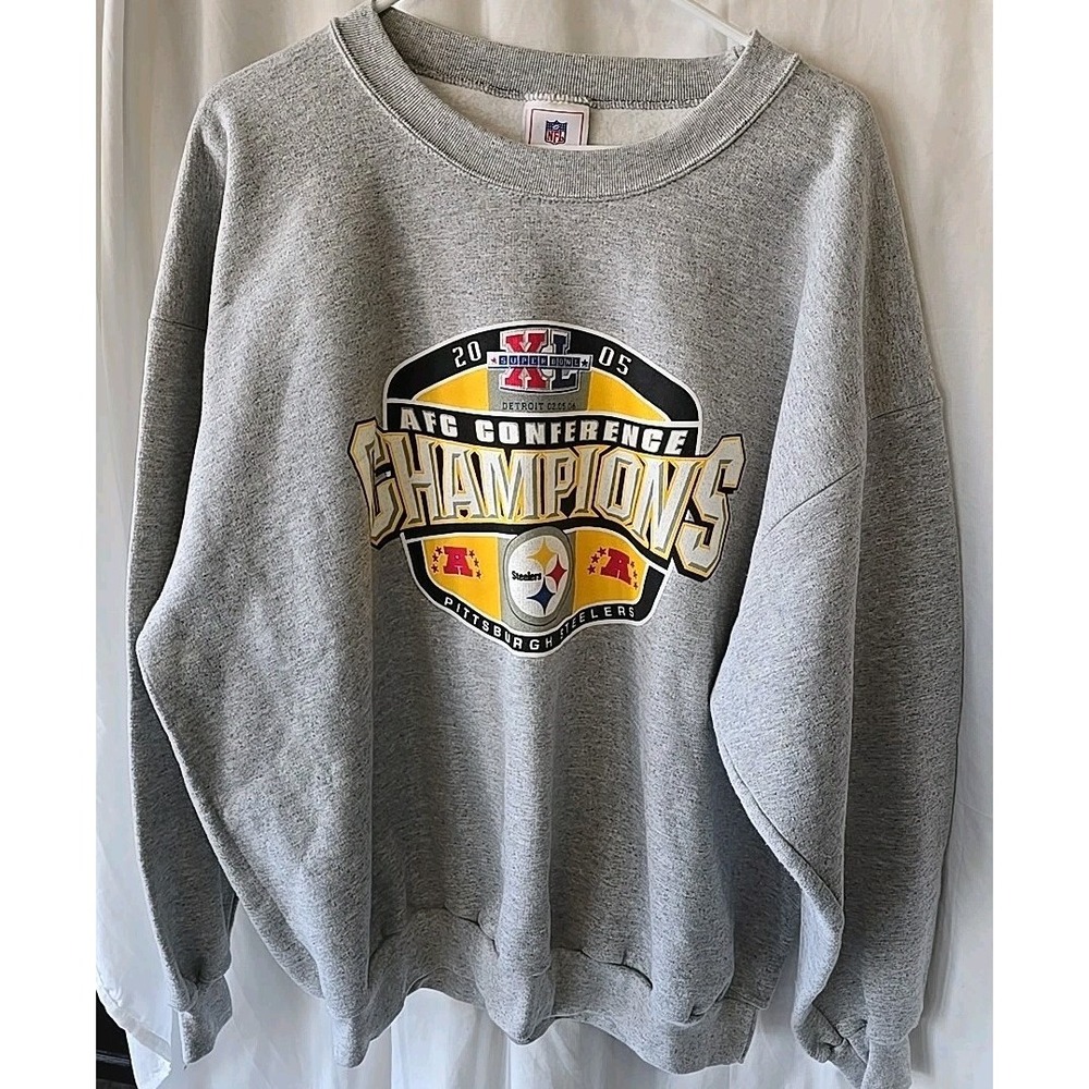 PITTSBURGH STEELERS 2005   Sweatshirt Crew Neck NFL AFC CHAMPIONSHIP Sz 2XL Gray